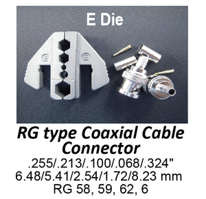 HT-2130-E Crimping Tool Die - E Die for RG Type Coaxial Cable Connector .255/.213/.100/.068/.324"