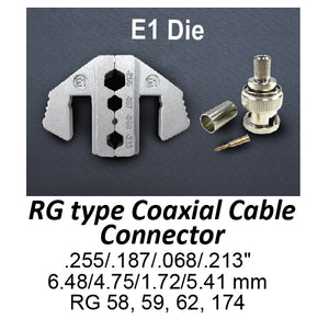 HT-2130-E1 Crimping Tool Die - E1 Die for RG Type Coaxial Cable Connector .255/.187/.068/.213"