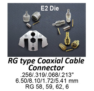 HT-2130-E2 Crimping Tool Die - E2 Die for RG Type Coaxial Cable Connector .256/.319/.068/.213"