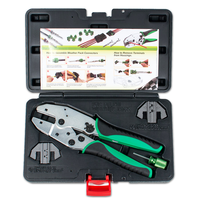HT-2115 - Delphi Weather Pack Connector Terminal Ratcheting Crimping Tool- Includes 2 Dies